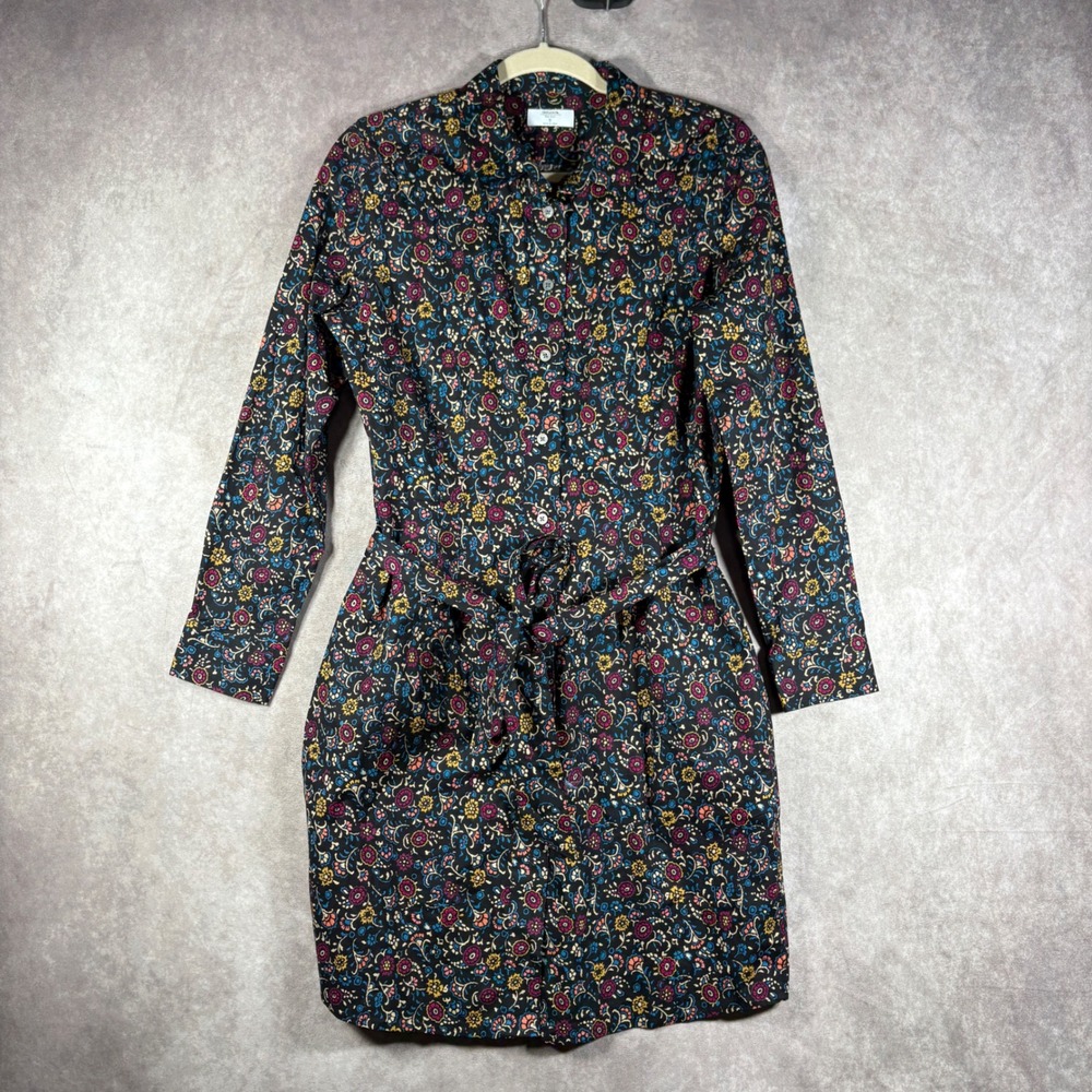 UNTUCKit Shirt Dress Women 8 Black Sydney‎ Floral Long Sleeve Belted Button Down